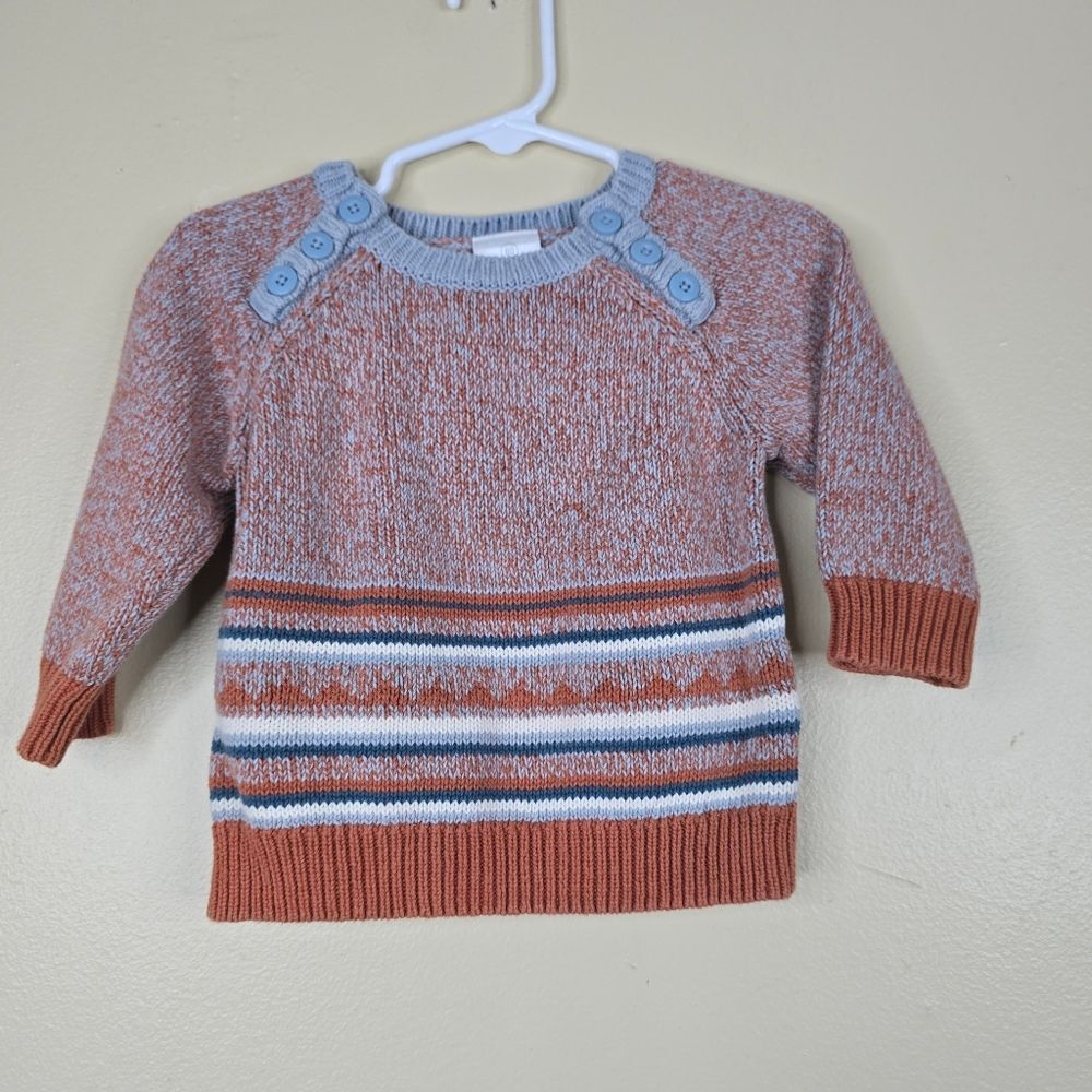 Hanna Andersson Slate Blue And Burnt Orange Knit Sweater 12m